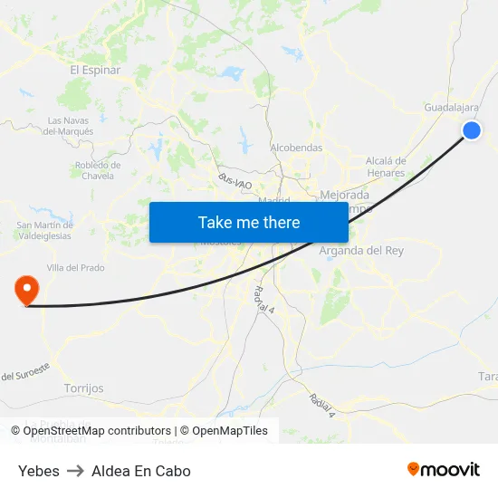 Yebes to Aldea En Cabo map