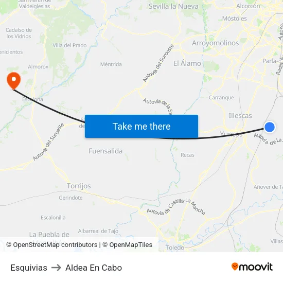 Esquivias to Aldea En Cabo map