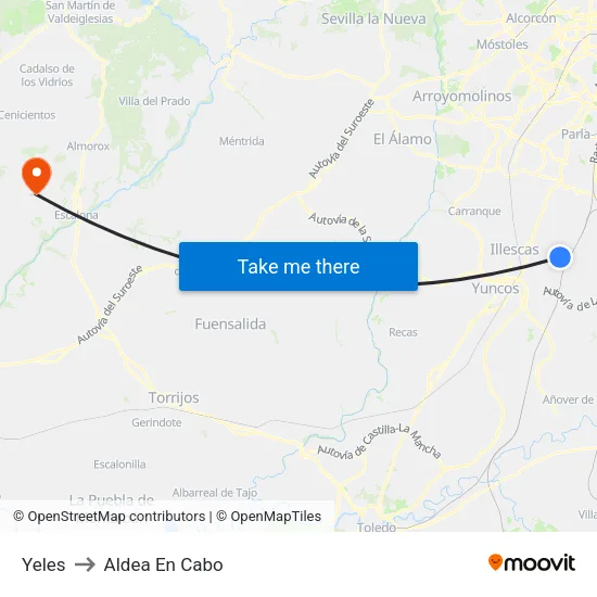Yeles to Aldea En Cabo map