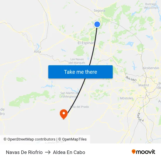 Navas De Riofrío to Aldea En Cabo map