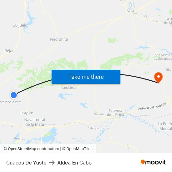 Cuacos De Yuste to Aldea En Cabo map