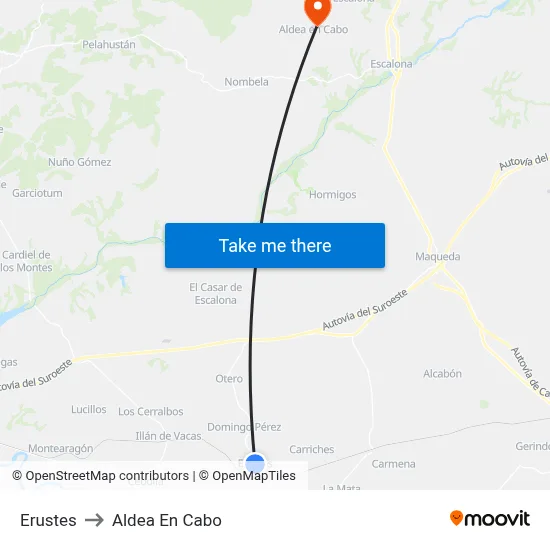 Erustes to Aldea En Cabo map