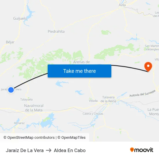 Jaraíz De La Vera to Aldea En Cabo map