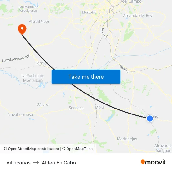 Villacañas to Aldea En Cabo map