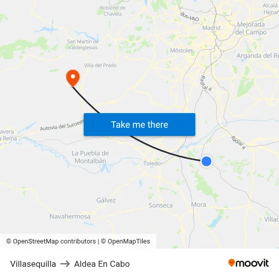 Villasequilla to Aldea En Cabo map