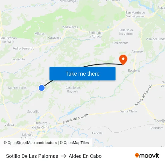 Sotillo De Las Palomas to Aldea En Cabo map
