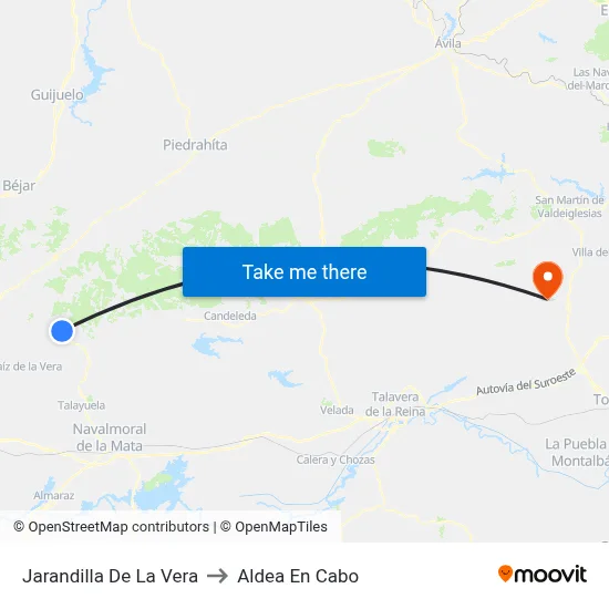 Jarandilla De La Vera to Aldea En Cabo map