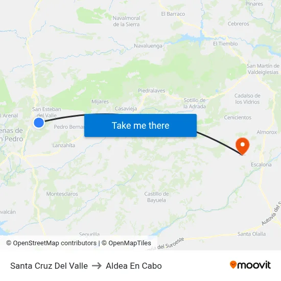 Santa Cruz Del Valle to Aldea En Cabo map