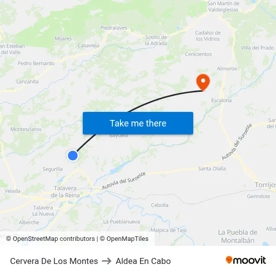 Cervera De Los Montes to Aldea En Cabo map