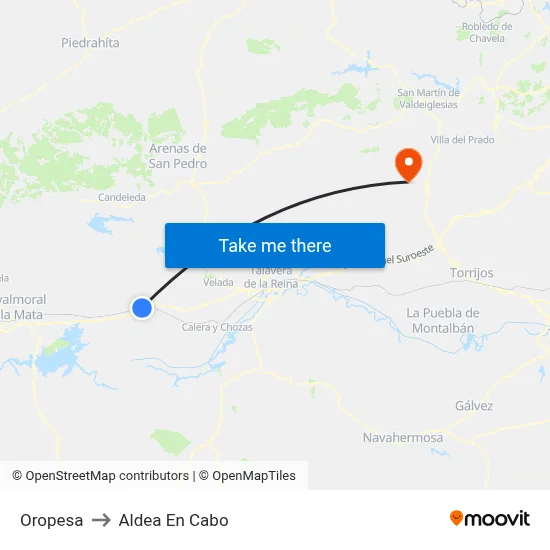 Oropesa to Aldea En Cabo map