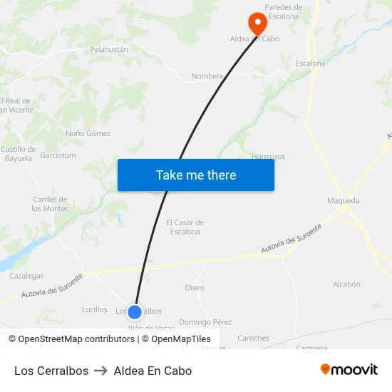 Los Cerralbos to Aldea En Cabo map