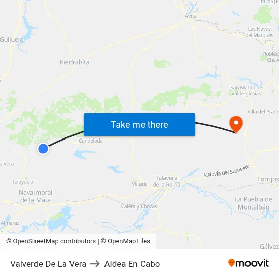 Valverde De La Vera to Aldea En Cabo map