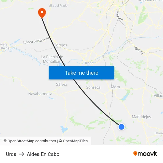 Urda to Aldea En Cabo map