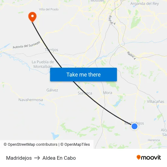 Madridejos to Aldea En Cabo map