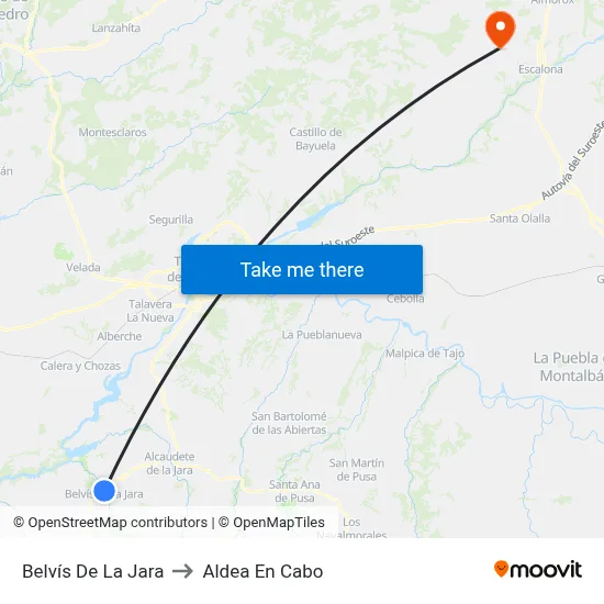 Belvís De La Jara to Aldea En Cabo map