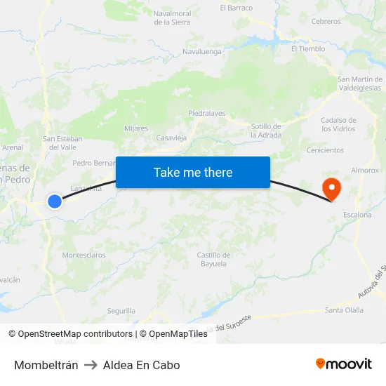 Mombeltrán to Aldea En Cabo map