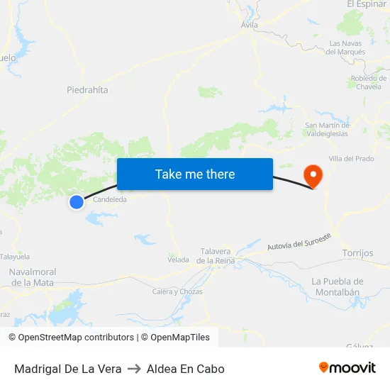Madrigal De La Vera to Aldea En Cabo map