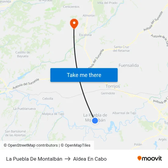 La Puebla De Montalbán to Aldea En Cabo map