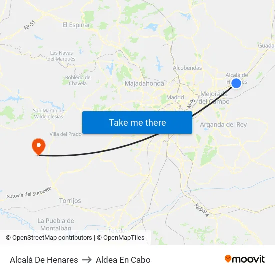 Alcalá De Henares to Aldea En Cabo map