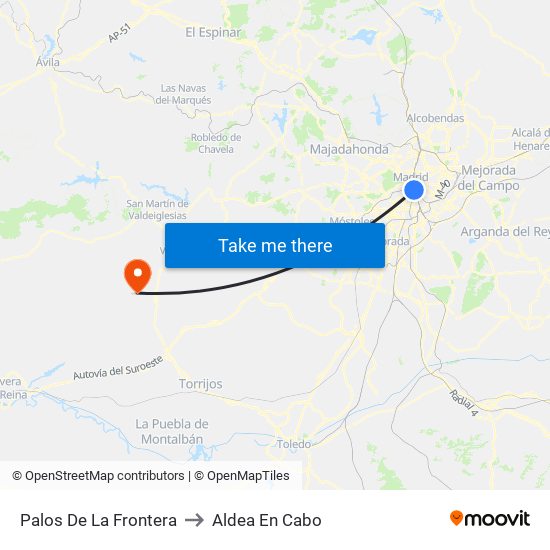 Palos De La Frontera to Aldea En Cabo map