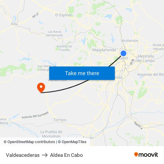 Valdeacederas to Aldea En Cabo map