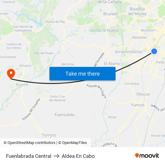 Fuenlabrada Central to Aldea En Cabo map