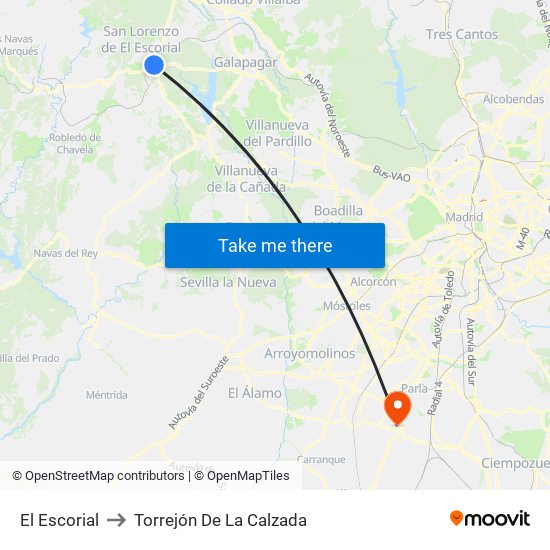 El Escorial to Torrejón De La Calzada map