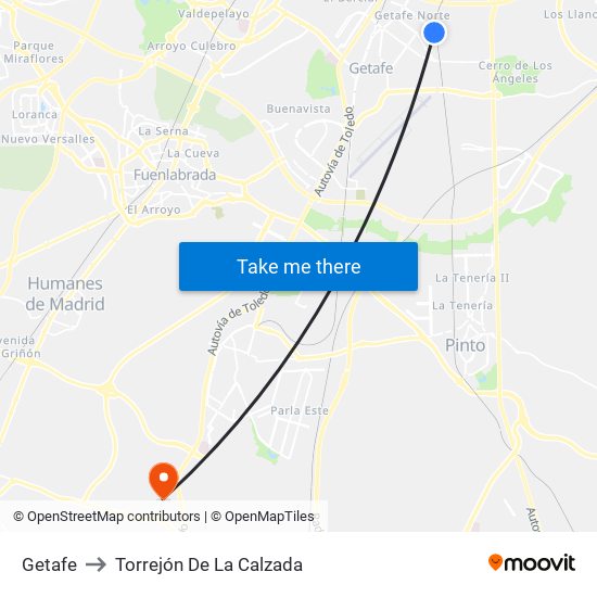 Getafe to Torrejón De La Calzada map