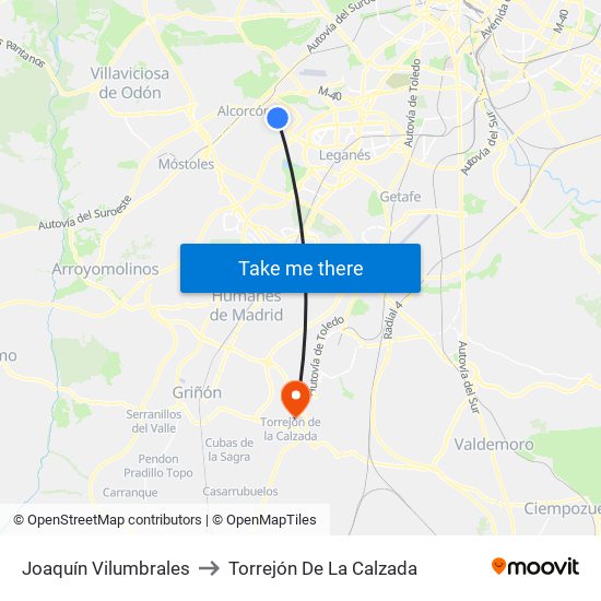 Joaquín Vilumbrales to Torrejón De La Calzada map