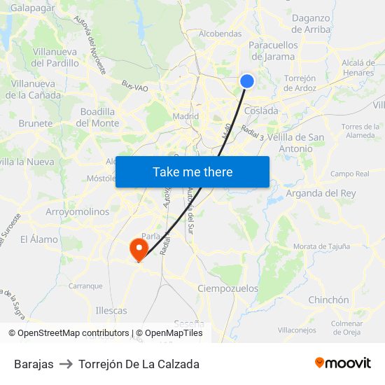 Barajas to Torrejón De La Calzada map
