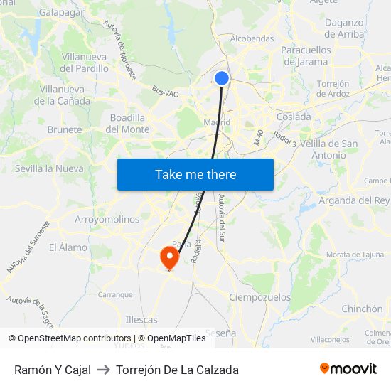 Ramón Y Cajal to Torrejón De La Calzada map