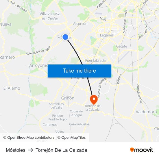 Móstoles to Torrejón De La Calzada map