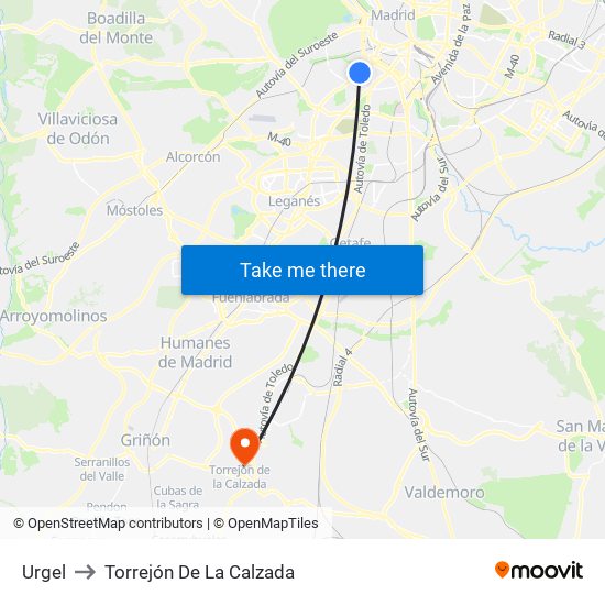 Urgel to Torrejón De La Calzada map
