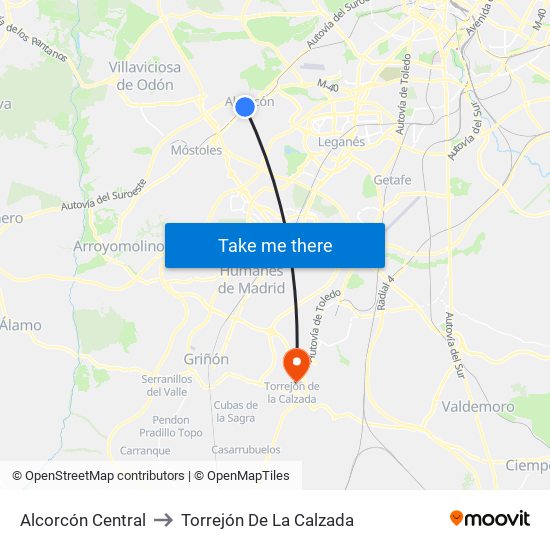 Alcorcón Central to Torrejón De La Calzada map