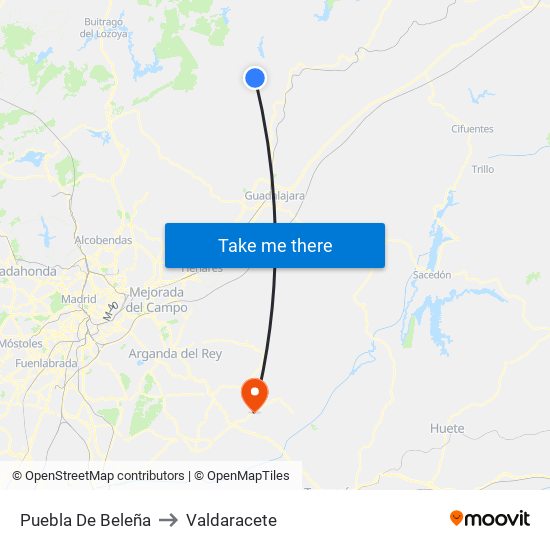 Puebla De Beleña to Valdaracete map