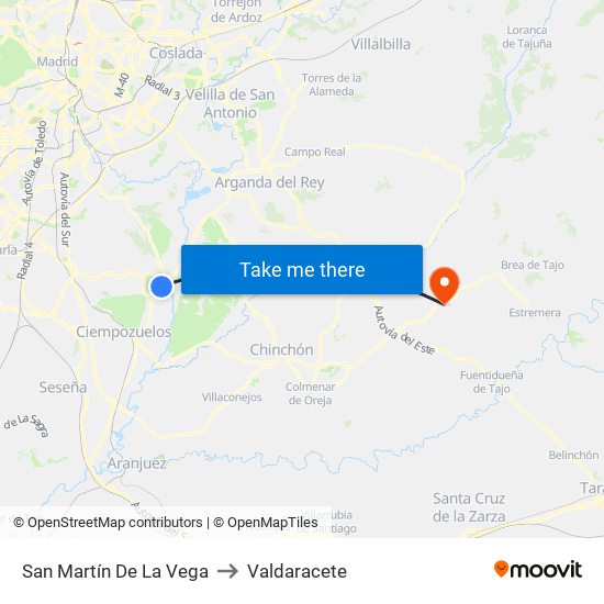 San Martín De La Vega to Valdaracete map