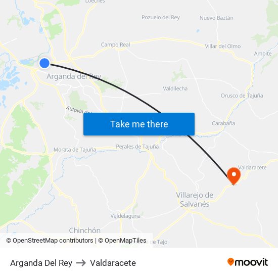 Arganda Del Rey to Valdaracete map