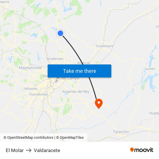 El Molar to Valdaracete map