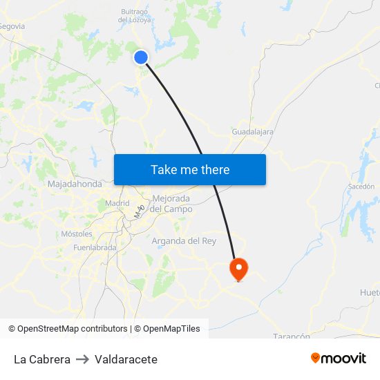 La Cabrera to Valdaracete map