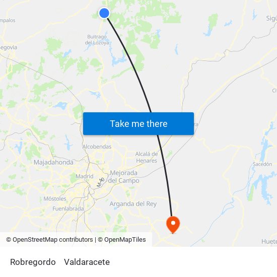 Robregordo to Valdaracete map