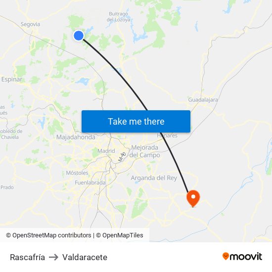 Rascafría to Valdaracete map