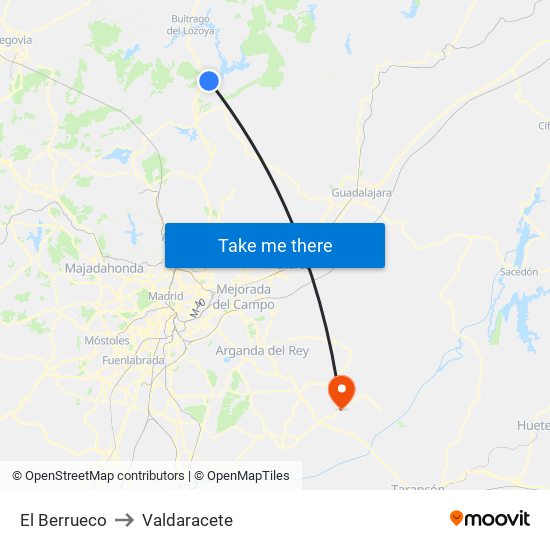 El Berrueco to Valdaracete map