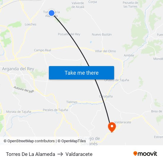 Torres De La Alameda to Valdaracete map