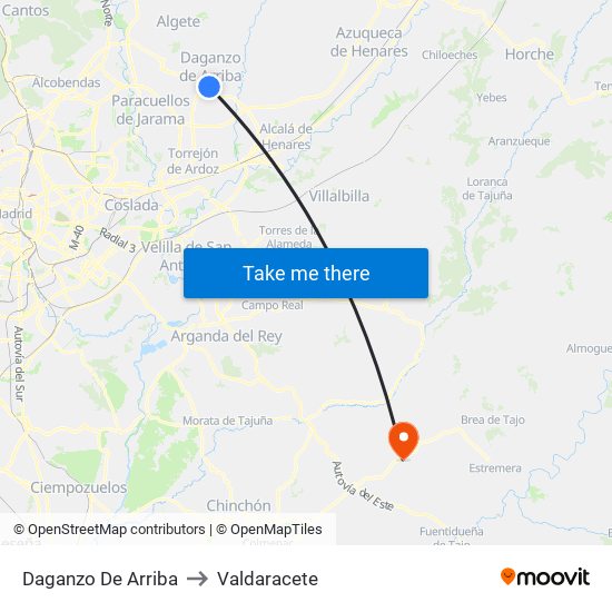 Daganzo De Arriba to Valdaracete map