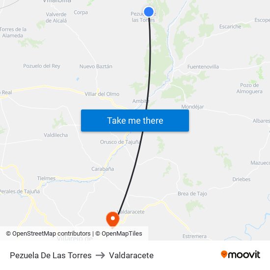 Pezuela De Las Torres to Valdaracete map