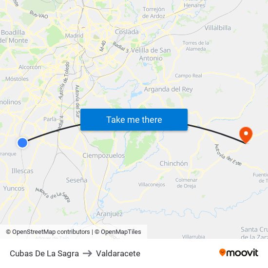Cubas De La Sagra to Valdaracete map