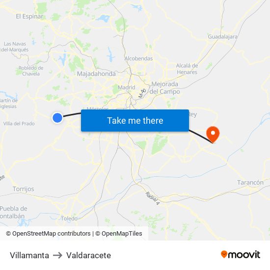 Villamanta to Valdaracete map