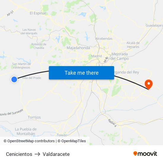 Cenicientos to Valdaracete map