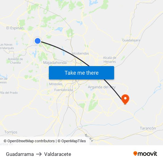 Guadarrama to Valdaracete map