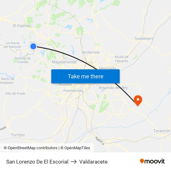 San Lorenzo De El Escorial to Valdaracete map